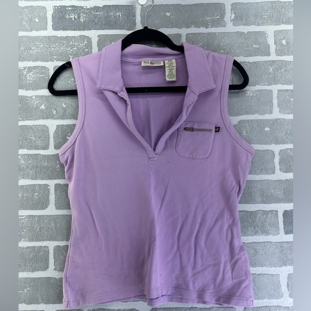 Ralph Lauren Polo Jeans Light Purple Sleeveless VNeck Polo Shirt Collar Medium‎